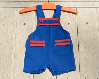 Vintage 70's 80's / baby / bib shorts / mark 3 apples / made in France / blue and Red