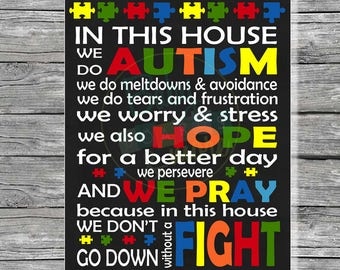 Autism In This House We Fight Quote Digital Poster, Printable Poster, Home Decor, Print, Instant Download, In This House We Do Autism