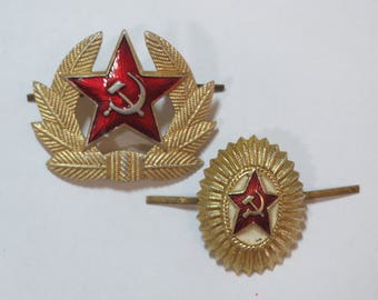 Red army Officer hat pin Officer badge on hat Soviet vintage pin Gold pin USSR military pin Russian badge Hammer and sickle Party gifts