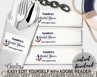 Navy Blue Nautical Anchor Flowers Bridal Shower Theme: Napkin Ring Editable - table pad, nautic bridal shower, party organizing - 87BSZ