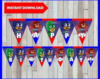 80% OFF SALE Printable Pj masks Banner instant download, Pj masks Birthday Banner, Printable Pj masks Triangle Banner