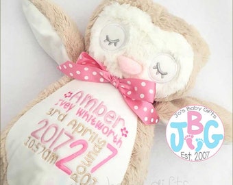 Personalised Owl Teddy Bear, Embroidered birthday Gift, Boy or Girl Custom bear, Christening Teddy, 1st birthday, embroidered bears
