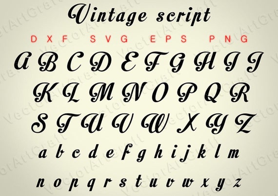 Vintage script SVG Font Dxf Eps Png Letter Files Fancy