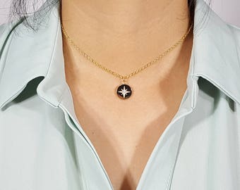 Compass Necklace, Cubic Zirconia Embellished, Choker Necklace, Layering Necklace, Graduation gift,