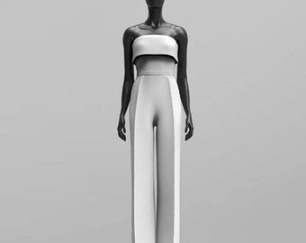 Custom Made Fold Over Heavy Bridal Satin Tailored Jumpsuit Occasion Wear ( Prom/Wedding/Red Carpet )