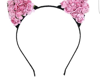 ROSES Cat Ears Headband, Pink Roses, Roses Cat Ears, Pink Ears, Womens Headbands, Handmade Cat Ears, Fashion Cat Ears, Roses Headband