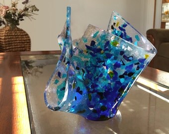 Vase - Fused glass sculpture - 'Blue SPLASH vase'