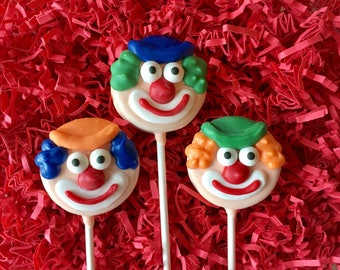 Clown Oreo cookie pops / carnival party favor / chocolate covered Oreo / one dozen (12)