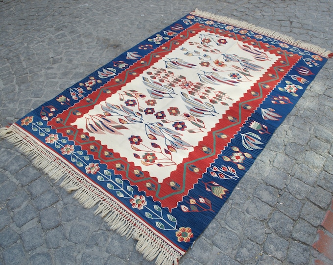 Oushak Rug, Turkish Rug, Vintage Rug, Area Carpet, Anatolian Rug, Low Pile Rug, Home and Office Rug, 4''x5'8 /124x179cm, Handwoven Rug,Rug