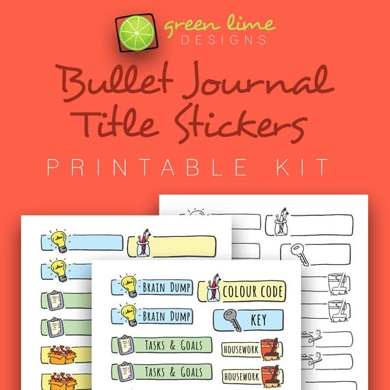 bullet journal title stickers printable kit hand drawn