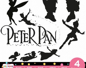 Disney Peter Pan Friends Silhouettes pack Disney Peter Pan Silhouettes Collection vector clipart digital download svg png jpg eps Tinkerbell