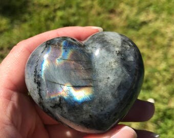 Labradorite Heart Puffy Heart Reiki Stones Healing Crystals Gift for Her