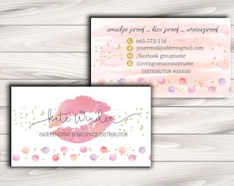 LipSense Business Card, SeneGence business card - 3.5x2 - polka dot and lips