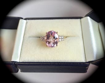 Large 3.44ct Genuine Morganite Ring 9ct Y GOLD 'Certified" SIZE P 1/2 - Exquisite Pink Tones!