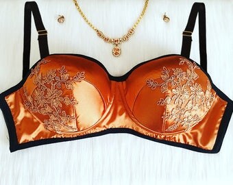 Luxury Bronze Bra, Silk lingerie, Exclusive, lace lingerie, silk bras bras, balcony bras, bridal, sexy lingerie, comfortable bra