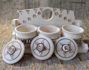 Wooden kitchen accessories salt pepper sugar jars containers #d111