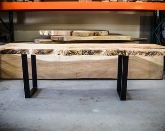 Spalted Maple Live Edge Dining Table on Custom Welded and Powder Coated Base