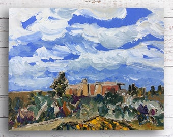 Taos Adobe, original painting, Kristin Gibson, New Mexico, southwest art, impressionist painting, small painting, travel gifts, landscape