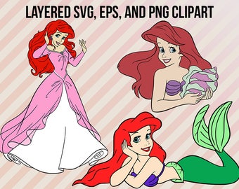 Ariel Svg, Clip Art, Ariel princess SVG, the little mermaid svg, ariel cut files, Clipart, Disney ariel png files, cricut, silhouette cameo