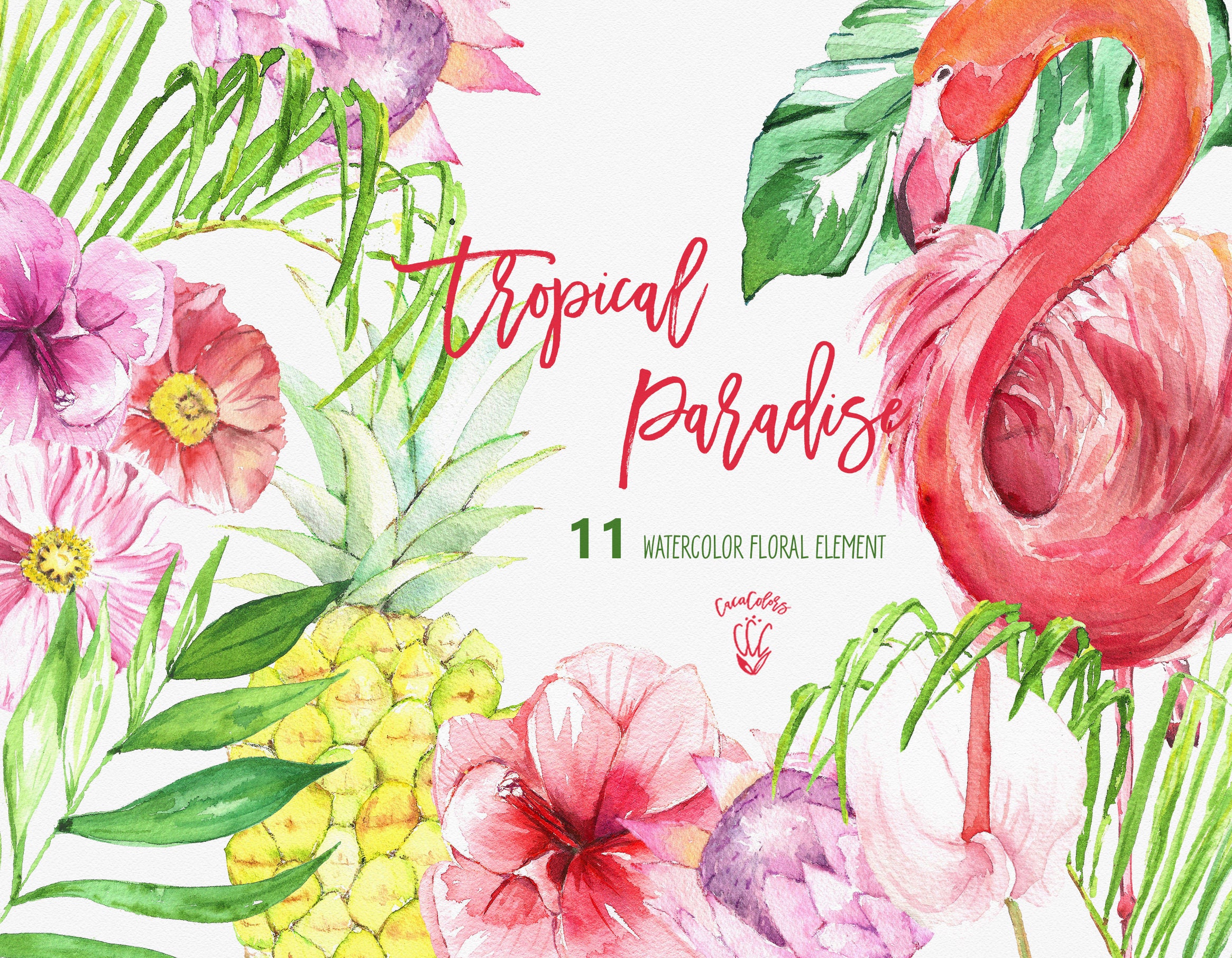 Tropical clip art , Tropical Floral Clipart flamingo 