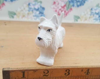 Vintage white china scottie dog figurine, Scottish Terrier