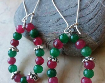 Earrings with rubies and emeralds Tibet silver natural raw elements