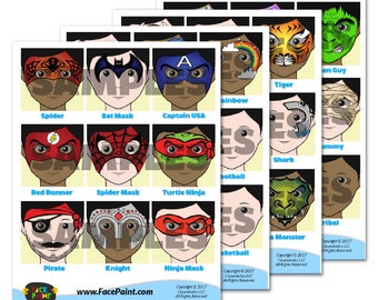 Face Painting Menu 4 Page Bundle Digital Download PDF and