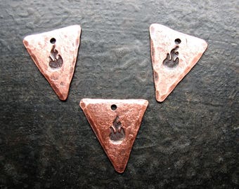 Fire Stamped Triangle Charm Set in Antiqued Copper - 3 pieces - 17mm