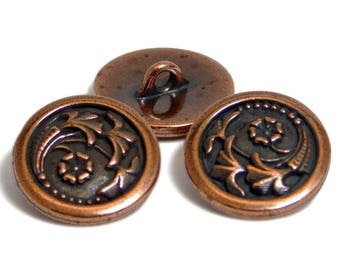 Copper Buttons - TierraCast Button - Floral Buttons - Antique Copper - Metal Buttons - Shank Buttons - 17mm (1001) 2pcs