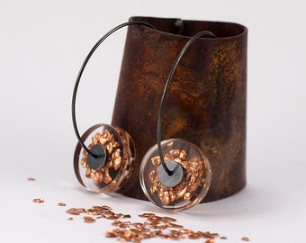 Resin Earrings with Copper, Copper earrings, Sterling Silver Earrings, Geometrical Earrings, Resin Jewellery