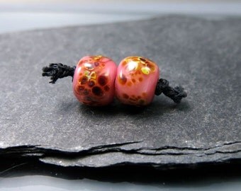 Handmade Lampwork Earring Pair Beads by GlassBeadArt … Dark pink with raku earring beads ... 9x8mm … SRA F12