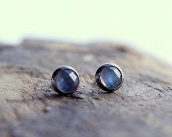 Rainbow moonstone sterling silver stud earrings - Jewelry Earring Studs