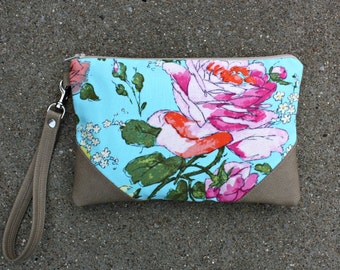 Springtime Rose Wristlet / Kindle Case / 2 Pockets