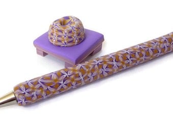 Kaleidoscope Pen, Polymer Clay Pen, Millefiori Pen, Fimo Pen, Purple Beige Pen, Beige Purple Pen, Fimo Pen Set, Refillable Pen, Purple Pen