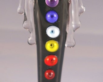 Lampwork Focal Bead in Black and Chakra Rainbow