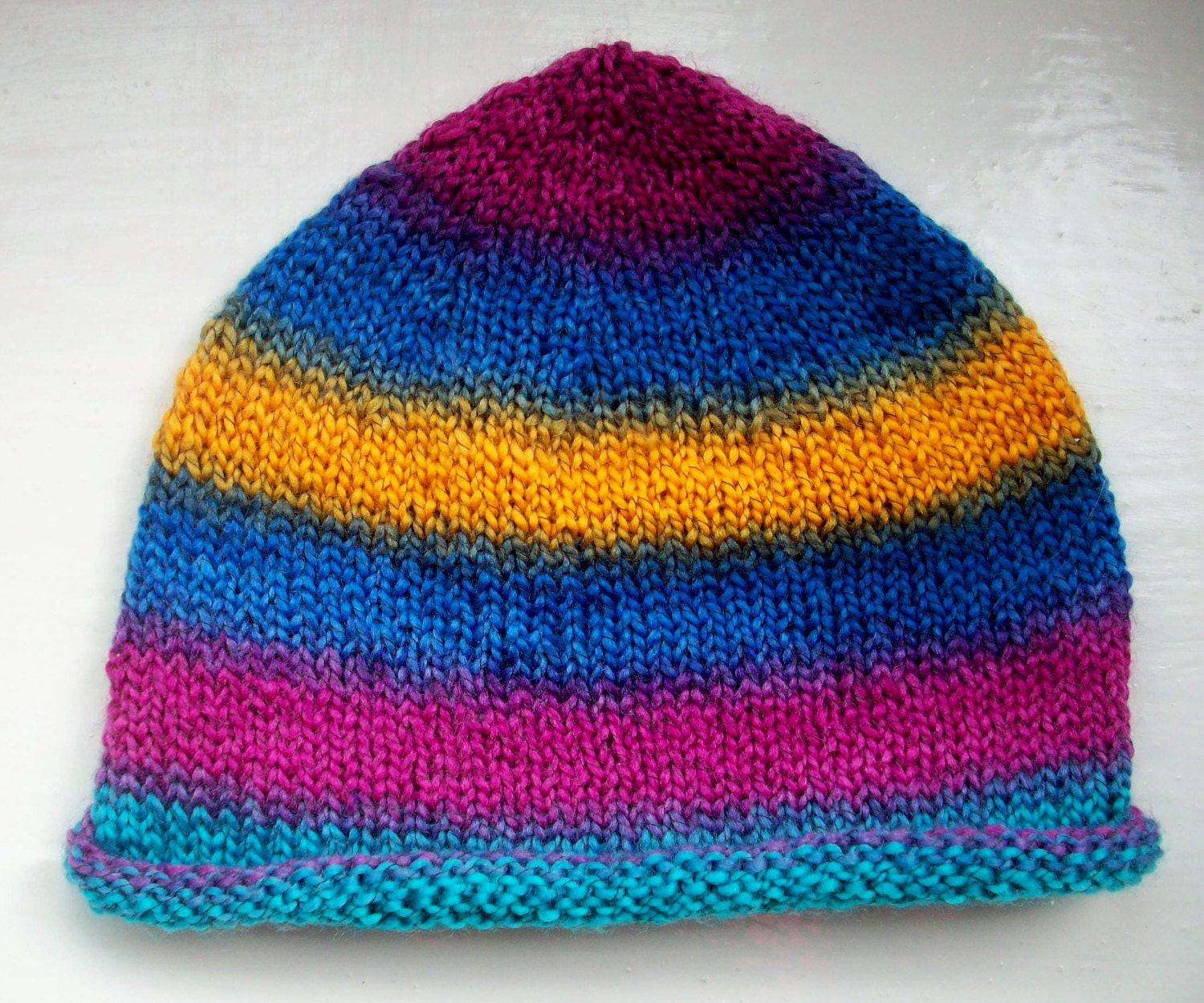 Vegan beanie, classic style, snug fit, bright, striped, knit hat, women's hat, teen accessory