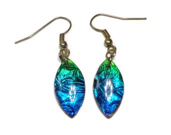 Dichroic Blue Green Earrings- polymer clay jewelry- Resin earrings- Crystal Earrings- Ready to Ship- Gifts for Her