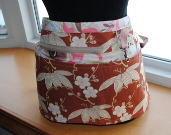 Handmade Vendor ApronZipper Brown Pink Large Floral Flowers Utility Craft Farmers Market Teacher