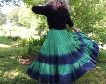 3 Tier Dupioni Silk Gypsy Skirt Handmade and Dyed with Shibori