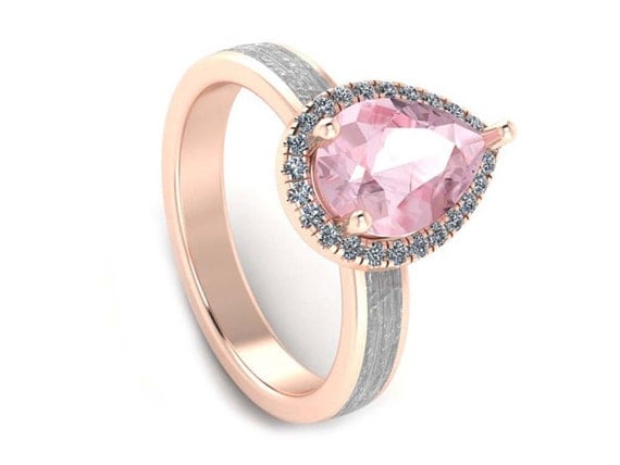 Morganite Engagement  Ring  Tear Drop  Stone Engagement  Ring 