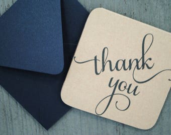 Blank Mini Card Set of 10, Thank You printed on heavyweight Kraft cardstock, Black Matte Envelopes, mad4plaid