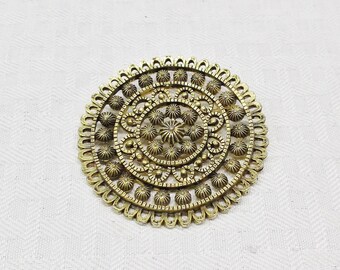 60s 70s Vintage Middle Eastern Look Gold Tone Medallion Brooch