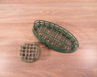 Two Flower arranging frogs- green metal, one large and one smaller, fine vintage condition, functional, solid