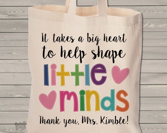 teacher tote bag - adorable teacher tote for kindergarten, first grade - teacher gift takes a big heart to help shape little minds MSCL-028