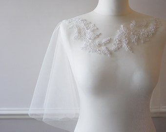 Lace applique embellished tulle bridal wedding cape shrug bolero ALNWICK