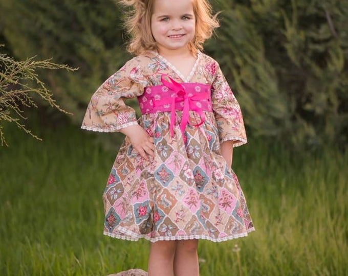 Boutique Little Girl Dress - Girls Dresses - Birthday - Easter - Pink - Long Sleeve - Flower Girl Dress - Garden Party - 2T to 7 years