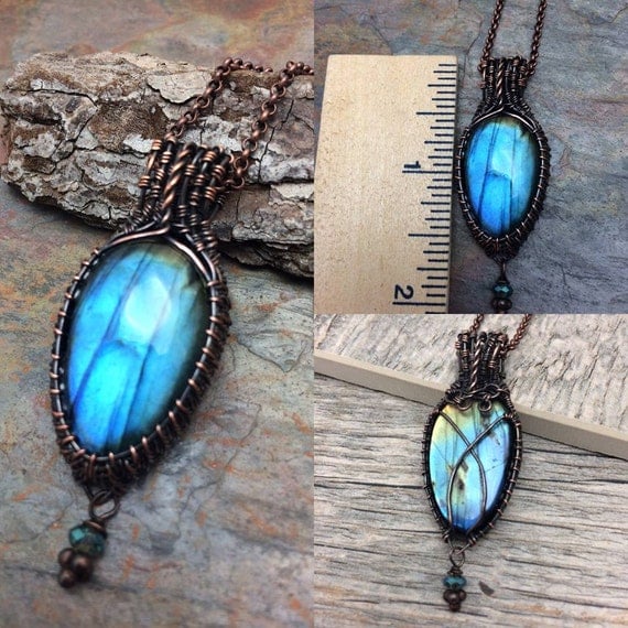 Labrodorite Wire Wrap Pendant Necklace Free Shipping