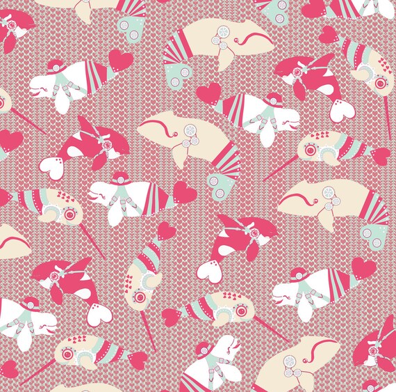 Items similar to Pink Whale Fabric Kawaii Steampunk Whales 2 By
