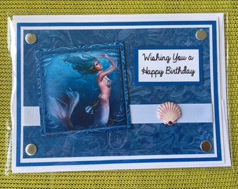 Mermaid Card, Birthday Card, Handmade Card, Handmade Mermaid, Mermaids