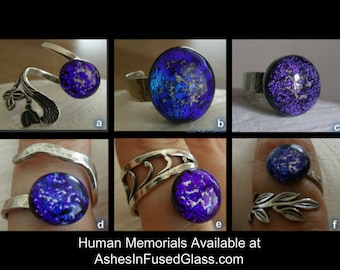Rings Cremation Jewelry Ashes InFused Glass Sterling Silver Adjustable Ring One Size Fits All Size 5, 6, 7, 8, 9, 10 Pet Urn Keepsake